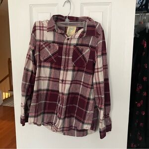 Thereabouts Wine Cream Flannel Plaid Button Up Top